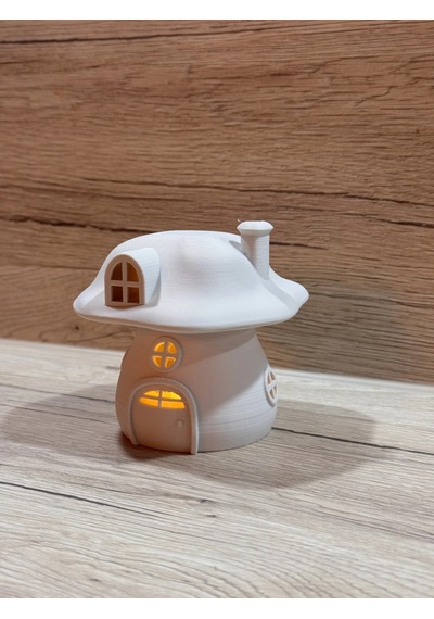 3d Baskı Mantar Ev Tealight Mumluk Bacalı Pencereli Dekoratif Gece Lambası Çocuk Odası Süsü Beyaz Renkli