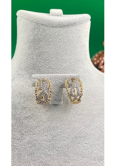 Xuping Rose Gold Oval Zincir Desenli Taşlı Kadın Çelik Küpe Gold