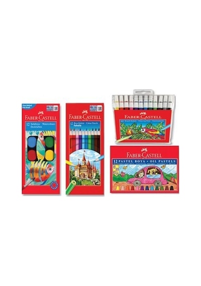 Faber Castell 4'Lü Boya Seti (12'Li Kuru-Sulu-Pastel-Keçeli Boya) B.S
