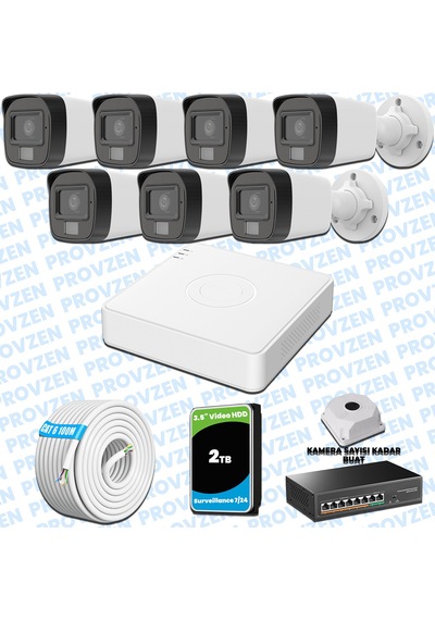 Provzen Hikvision 7 Li İp 4mp Güvenlik Kamerası Seti Colorvu Mikrofonlu Olay Anında Bildirim