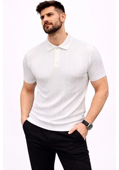 Yake Store Erkek Yazlık Triko Tişört Kısa Kol Polo Yaka Düğmeli T-shirt - Beyaz - Beyaz