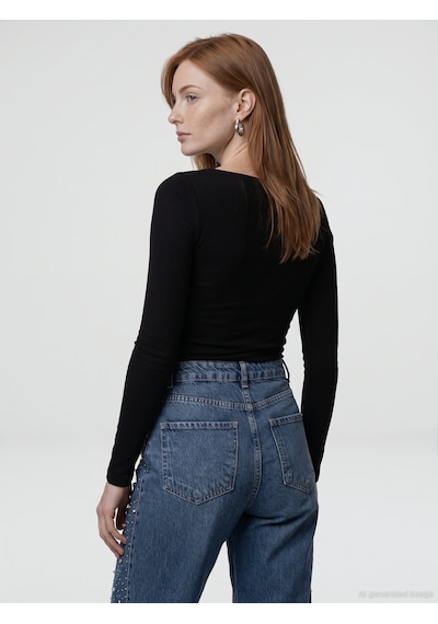 Dilvin 33270 Sıcak Tutan Kayık Yaka Bra-free Top Siyah