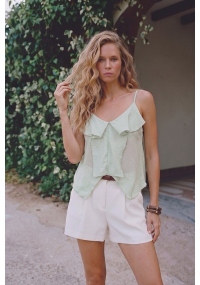 Sateen Fırfır Detaylı Askılı Bluz - Mint-137725 MİNT