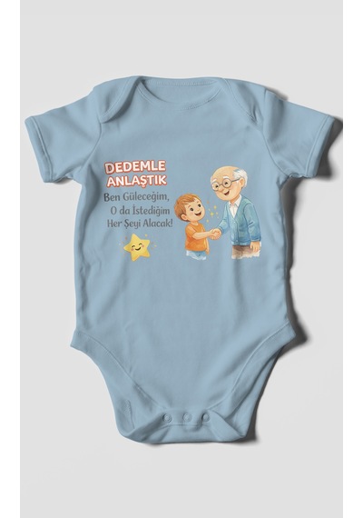 Morivokids Dedeye Özel Kısa Kollu Bebek Body %100 Pamuk Bebe Mavisi