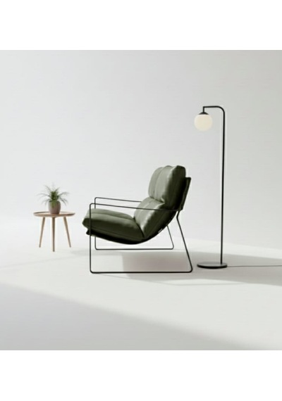 Sller Modern İkili Koltuk - Loft Tasarım Haki Deri/kumaş Bahçe Ve Balkon Kanepesi - Metal İskeletli 130 Cm Haki