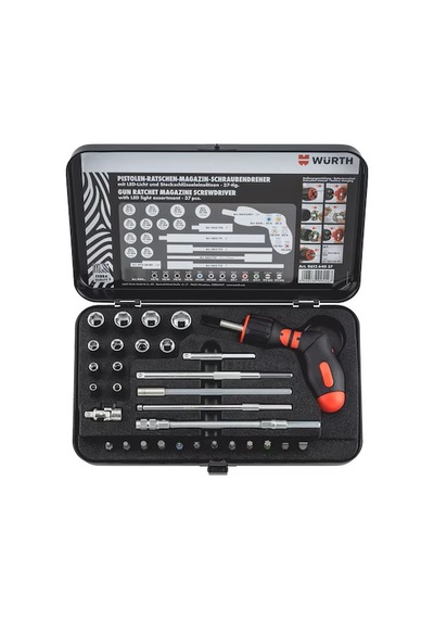 Würth Tabanca Tipi Cırcır Magazinli Tornavida Seti 37 Parça Led Işıklı Ergonomik Tasarım