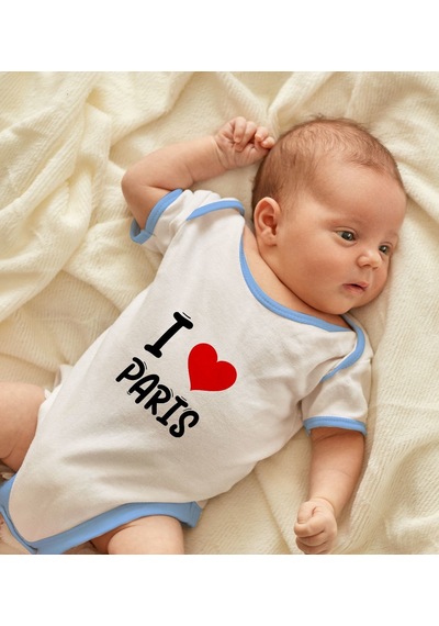 Bk Kids I Love Paris Tasarımlı Mavi Bebek Body Zıbın - Model 1 12-18 Ay