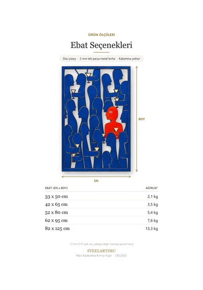 Mavi Kalabalıkta Kırmızı Figür Metal Tablo 62x95 Cm Çok Renkli