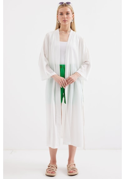 Bigdart 5835 Yırtmaçlı Yazlık Kimono - Beyaz 001