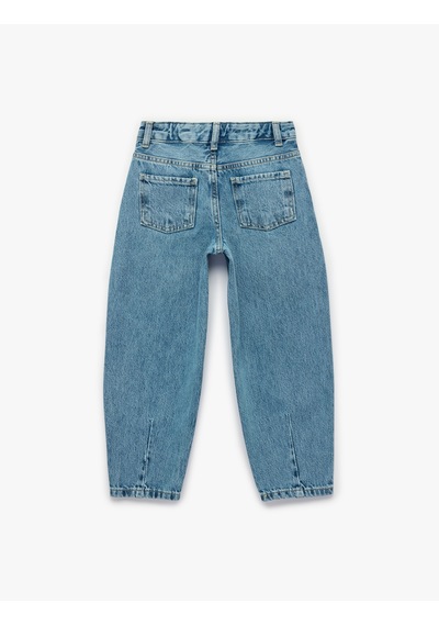 Koton Yüksek Bel Pamuklu Balon Kesim Denim Pantolon Lıght Indıgo 6skg40092ad Açık Mavi