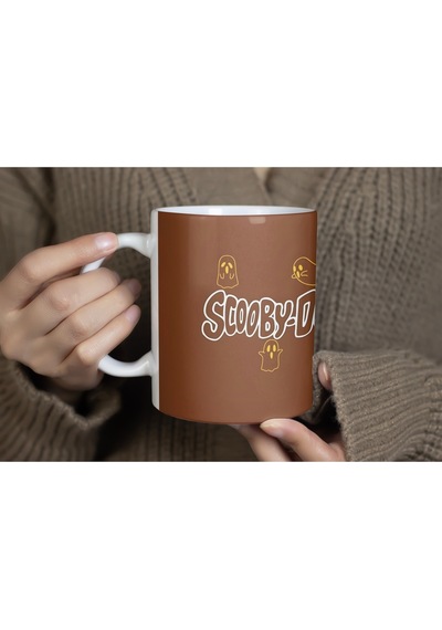 Scooby Doo Kahverengi Tasarımlı Kupa Bardak - Karikatür Köpek Sevenlere Hediye Beyaz