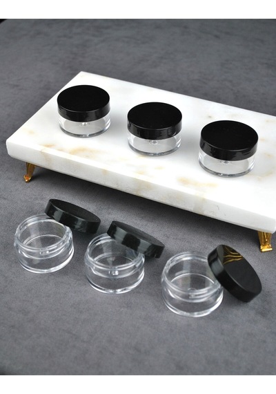 Qualitev 6 Adet Mika 10 Ml Krem Kavanoz Küçük 4 Cm Takı Siyah Kapaklı Mini Seyahat Krem Kavanozu Şeffaf