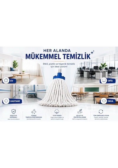 Welsoft İpli Mop Yedek Uç Mikro Etkili Paspas Çok Renkli