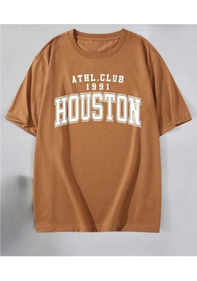 Kozia Outdoors Malkoçbey Houston Baskılı Oversize Unisex Basic T-şihirt Kahverengi Kahverengi