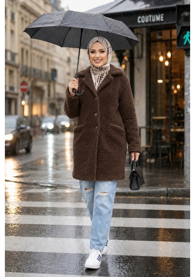 Hb Harma Time Butik Kadın Astarlı Düğmeli Kruvaze Kahverengi Peluş Kaban Kahverengi Kahverengi Hb Harma Time Butik Kadın Astarlı Düğmeli Kruvaze Kahverengi Peluş Kaban Kahverengi Kahverengi