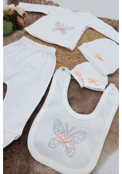 Sema Baby 5 Parça Hastane Çıkışı Zıbın Seti 0-3 Ay - Butterfly Beyaz