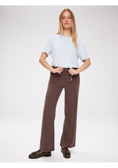 Faik Sönmez Wıdeleg Fit Gold Aksesuar Detaylı Elastanlı Jean Pantolon W27jpn001 Uw27jpn00130 Kahve