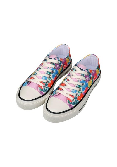 Kadın Vegan Pembe Sneakers - Floral Tasarım Çok Renkli