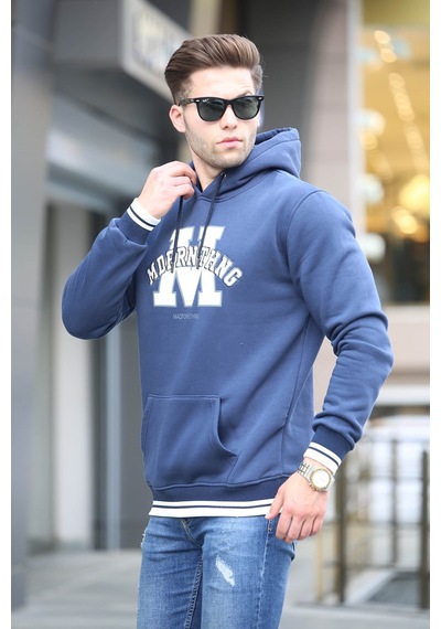 Madmext Lacivert Nakışlı Kapüşonlu Sweatshirt 6012 Lacivert