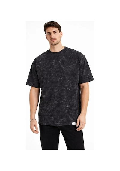 Vexor Erkek Asit Yıkama Bisiklet Yaka Kısa Kollu Oversize T-shirt Tişört - Siyah