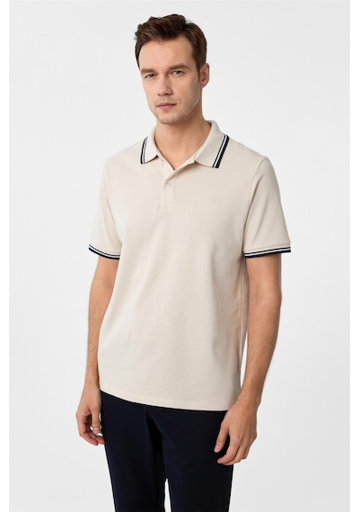 Süvari Bej Regular Armürlü Polo Yaka Tişört-37364 Bej