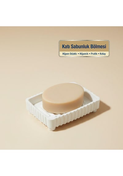 5 Parça Banyo Seti Sıvı Sabunluk Diş Fırçalık Katı Sabunluk Pamukluk Organizer Beyaz