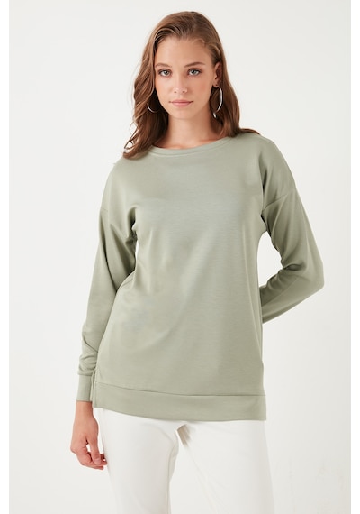 Lela Streç Oversize Fit Bisiklet Yaka Modal Kumaş Bayan Sweat 5865877 Olive