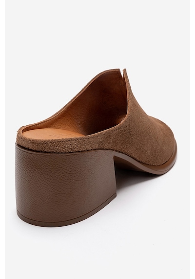 Luvishoes Sorex Taba Süet Hakiki Deri Kadın Kalın Topuklu Terlik