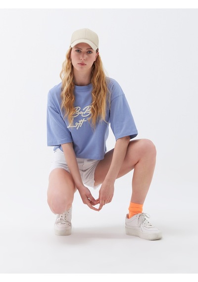 Long Crop Kadın Tshirt K.kol Açık Mavi