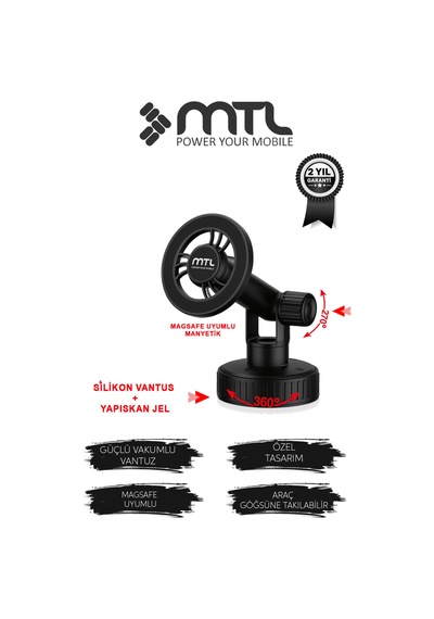 Güçlü Manyetik Araç İçi Telefon Tutucu 360 Döner Başlık Ekstra Güçlü Mıknatıs Magsafe Uyumlu Mt6087