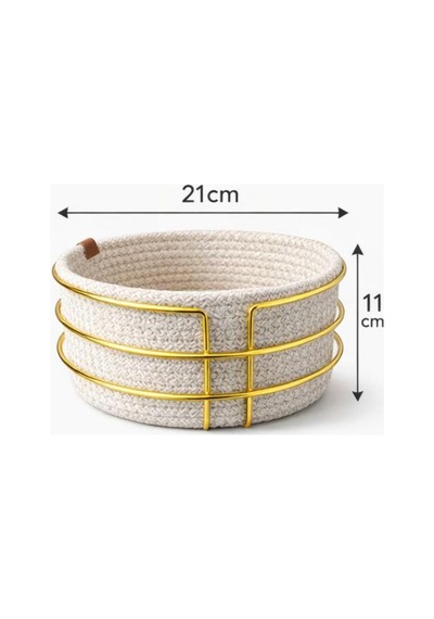 Luxera Hasır Ekmeklik Sepet Gold Metal Detaylı Bezli Ekmek Sepeti Mutfak & Sofra İçin Meyvelik Altın