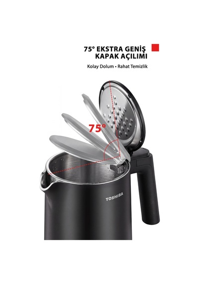 Toshiba Cool Touch KT-15PS1WCIS K Gizli Rezistanslı 1.5 L Siyah Su Isıtıcı Kettle