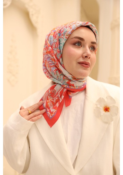Silk Home Olinda İpek Eşarp 47002-05 Mercan, Biskay Yeşili, Mor, Parlak Turuncu