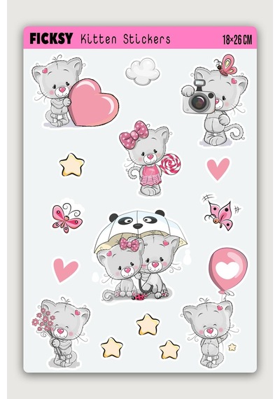Sevimli Yavru Kedi Sticker Seti - 15 Adet Etiket Çıkartma Diğer