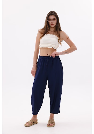 Genius Store Kadın Şalvar Cepli Ayrobin Şalvar Pantolon Ayarlanabilir Beli Lastikli Pantolon Kadın-şalvar Lacivert
