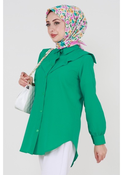 Sevitli Yakası Kat Detaylı Poplin Tunik-yeşil-3523-yeşil Yeşil