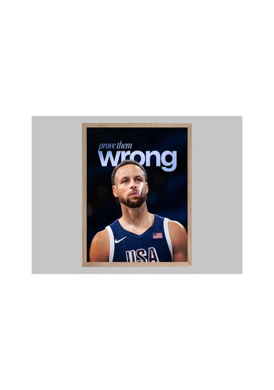 Stephen Curry Doğal Ahşap Çerçeveli Tek Parça Dekoratif Tablo Çok Renkli - 820339428 Çok Renkli