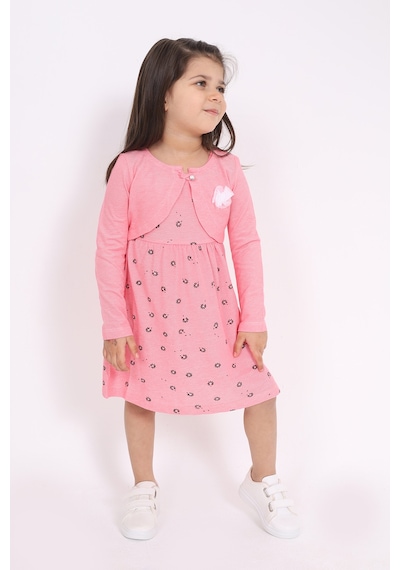 Toontoy Kız Çocuk Göğsü Çiçek Detaylı Elbise Pembe