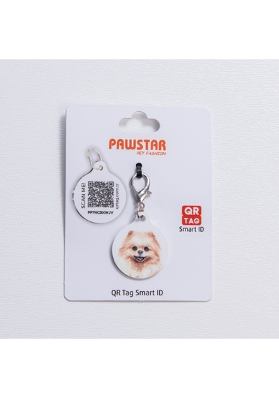 Pomeranian Köpek Desenli Qr Tag Evcil Hayvan Künyesi İsimlik Pet Tag Köpek Künyesi Kedi Künyesi Qr Kodlu Künye Bej