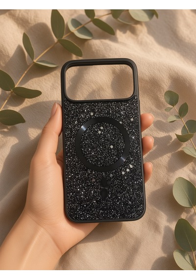İphone 17/18 Promax Ortak Uyumlu Simli Magsafe Özellikli Kılıf Siyah