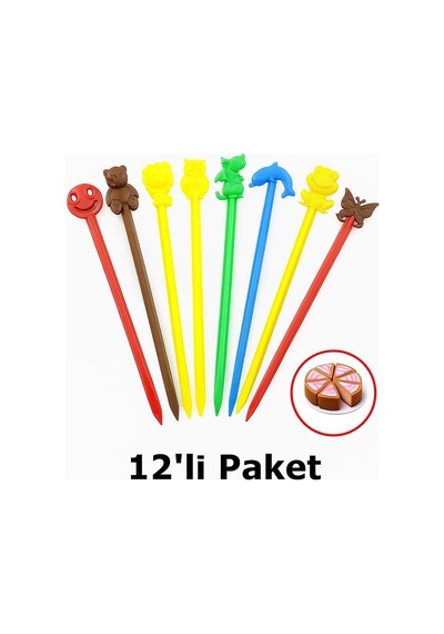 Renkli Figürlü Plastik Lolipop Ve Elma Şekeri Çubuğu Emoji & Hayvan Desenli Doğum Günü Sunum Çubuğu 12 Li Paket
