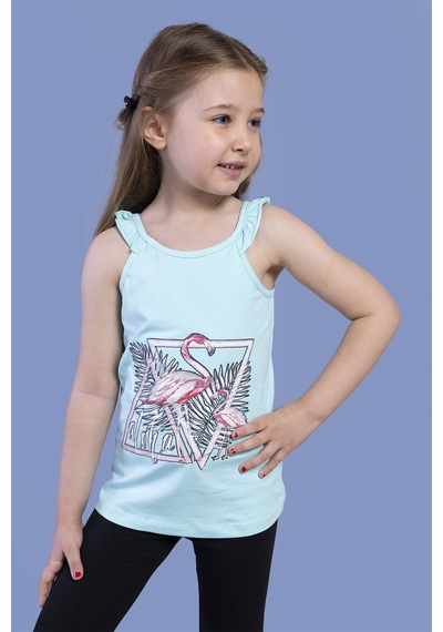 Toontoy Kids Toontoy Kız Çocuk Fırfır Detaylı Flamingo Kabartma Baskılı Atlet Su Yeşili