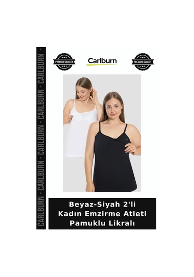 Carlburn Beyaz-siyah 2'li Kadın Emzirme Atleti Pamuklu Likralı Lohusa Hediyesi Anne Kıyafeti Gebe Giyim Beyaz Siyah