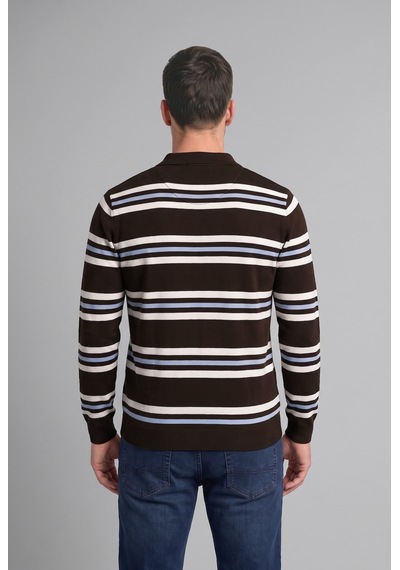 Defacto Standart Fit Polo Yaka Çizgili Triko Kazak H5747ax26aubn116 Kahve-bn116