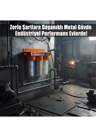 Trio 3'lü Daire Girişi Su Filtresi Metal Şaseli