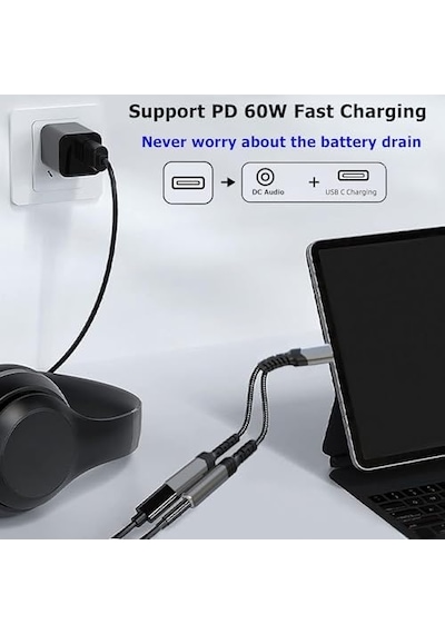 Awınlı Usb C - 3,5 Mm Kulaklık Ve Şarj Aleti Adaptörü, 2'si 1 Arada Aux - Usb C Ses Jakı Ve Pd Hızlı Şarj Adaptörü, İphone 16 15 Pro Max, Galaxy S24 S23 S22, Piksel, İpad Pro İçin Uygundur