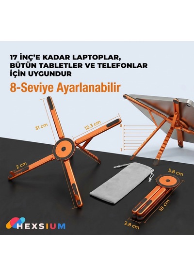Alüminyum Katlanabilir Laptop Standı Ayarlanabilir Notebook Tablet Yükseltici 10-17.3 Inç Uyumlu Turuncu