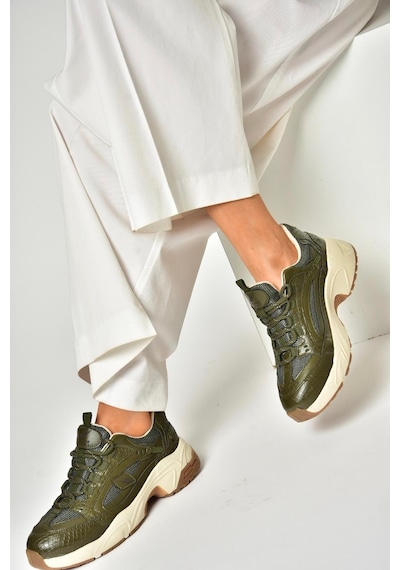Fox Shoes U312414209 Yeşil Kalın Tabanlı Spor Ayakkabı Sneakers Yeşil-suni Deri Yeşil