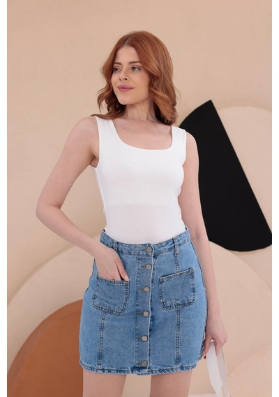 Bbbutikbasic Kare Yaka Esnek Atlet Bluz Hkn34 Beyaz
