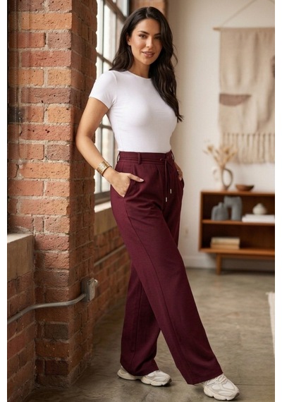 Thıff Kadın Modal Kumaş Bağcık Detaylı Beli Esnek Pantolon Bordo